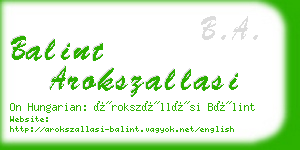 balint arokszallasi business card